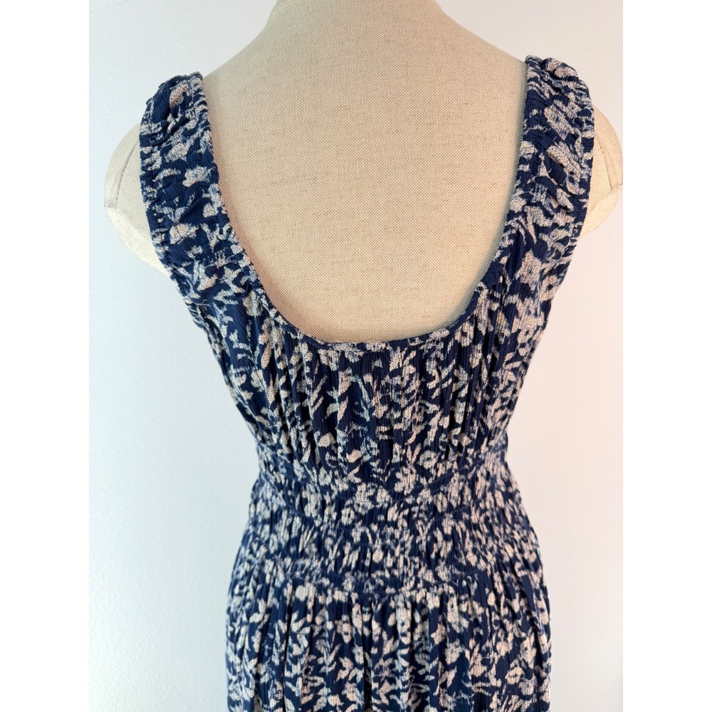 Faherty Sunseeker Smocked Waist Midi Dress Boho Blue Juniper Ikat Floral Cottage - Picture 5 of 8